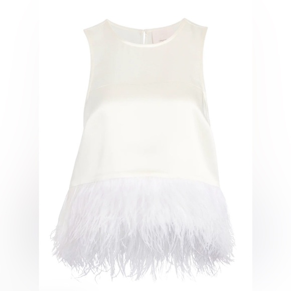 cinq a sept Tops - Cinq à Sept Charisse Ivory Satin Feather Top